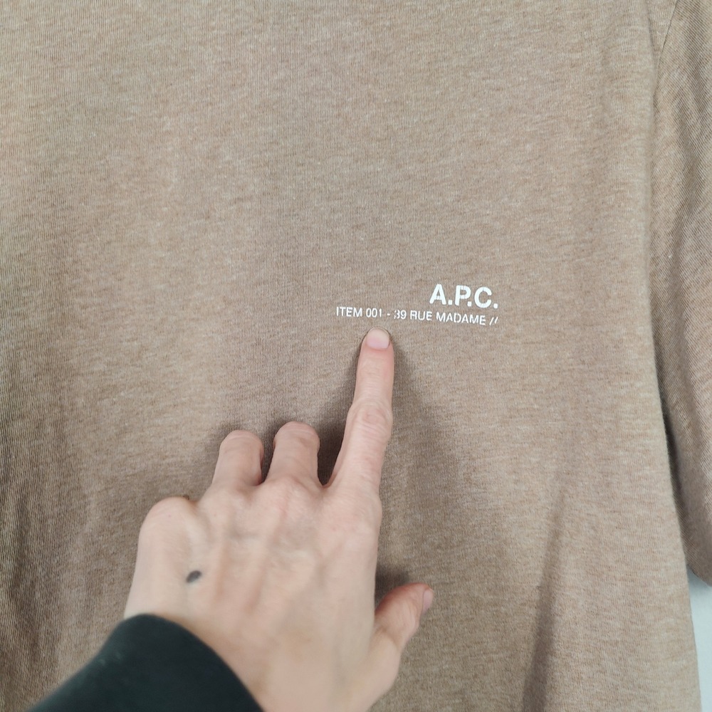 APC Logo T-shirt Mens XL Tan Heather Cotton Crewneck Boxy Top‎ Tee Designer - Picture 4 of 11